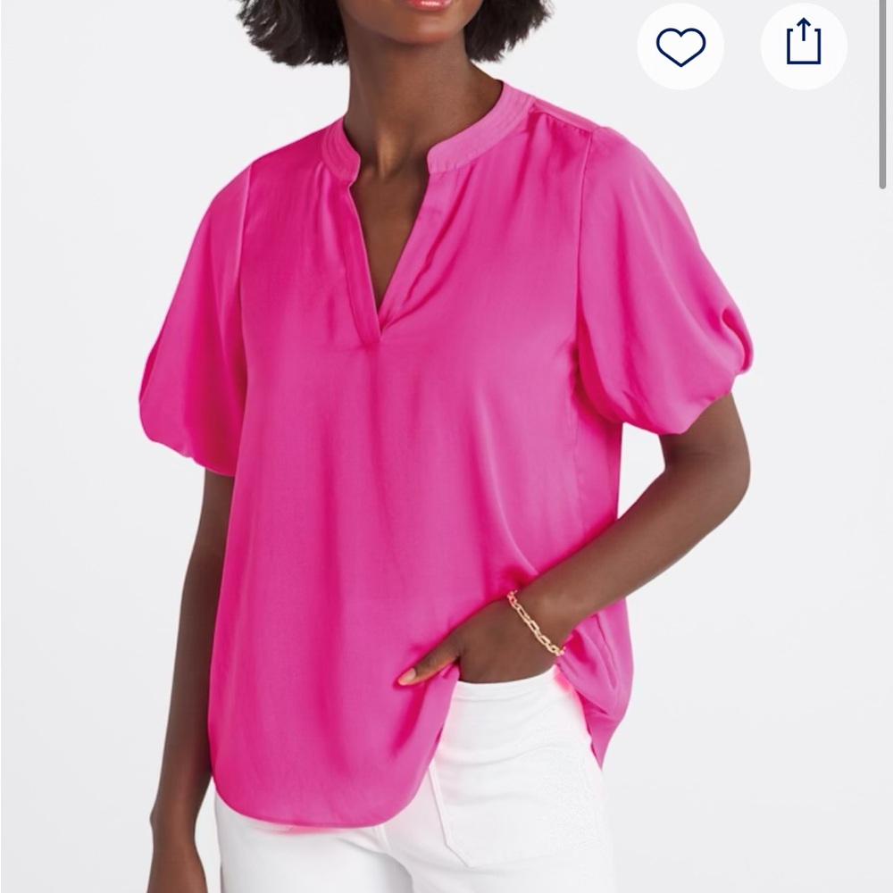 Vince Camuto Quinn Puff Sleeve Blouse in Bright Pink Size XL